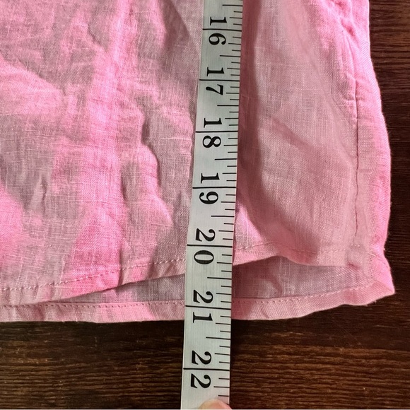 Laura Ashley Pink Size Medium Puff Sleeve 100% Linen Top Button Up Blouse Collar - Picture 3 of 9